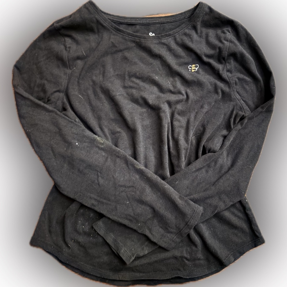 So Favorite Tee Black Long Sleeve Shirt with Small Embroidered Bee